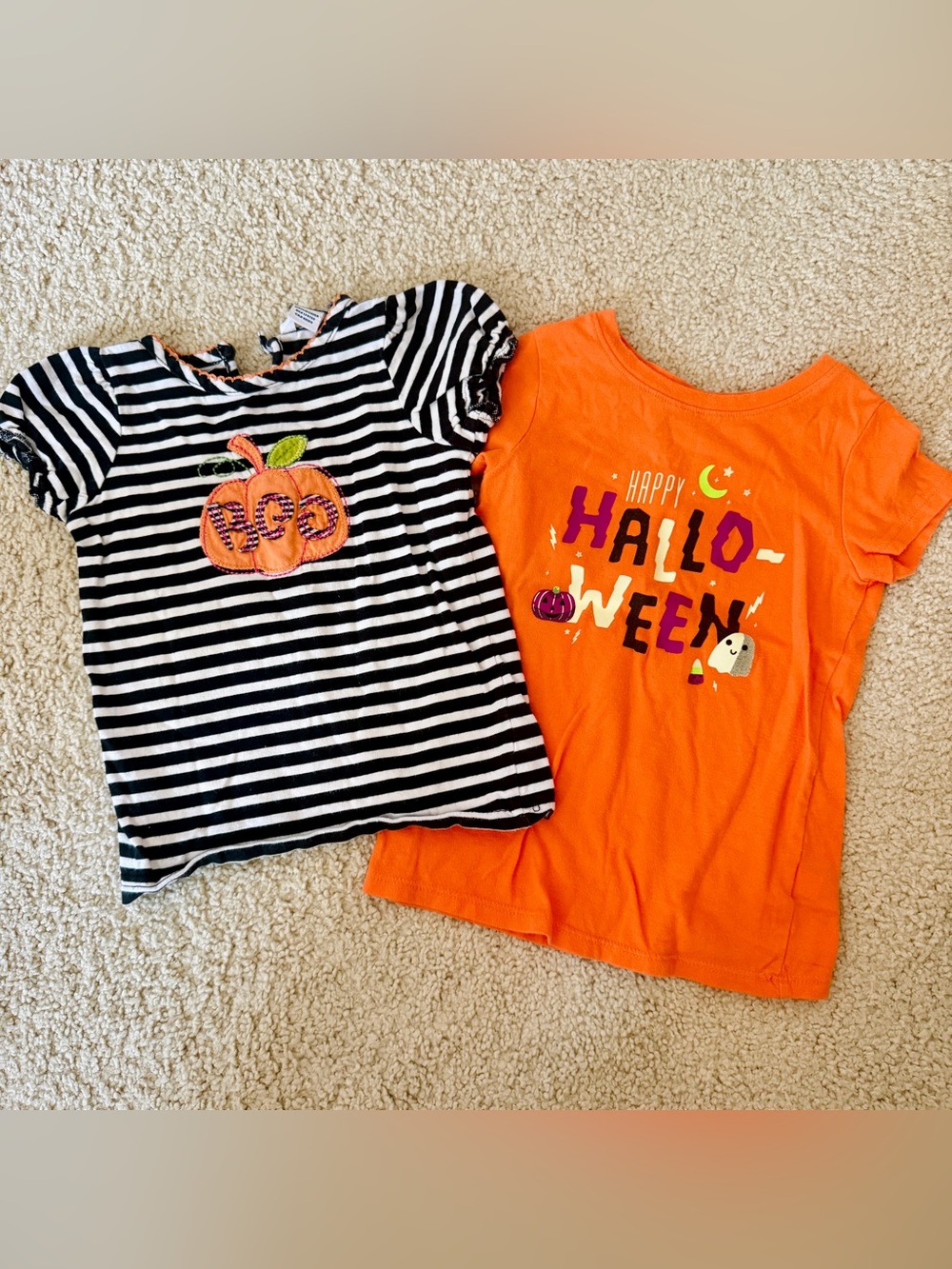 Halloween Pumpkin & Striped Kids Halloween Tops - pair of 2